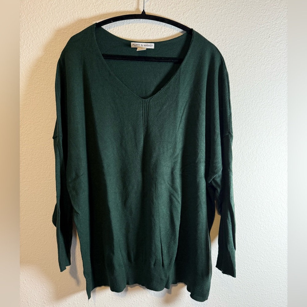 Poppy & Whimsy Green Lightweight V-Neck Sweater 3XL Soft Spring Knit